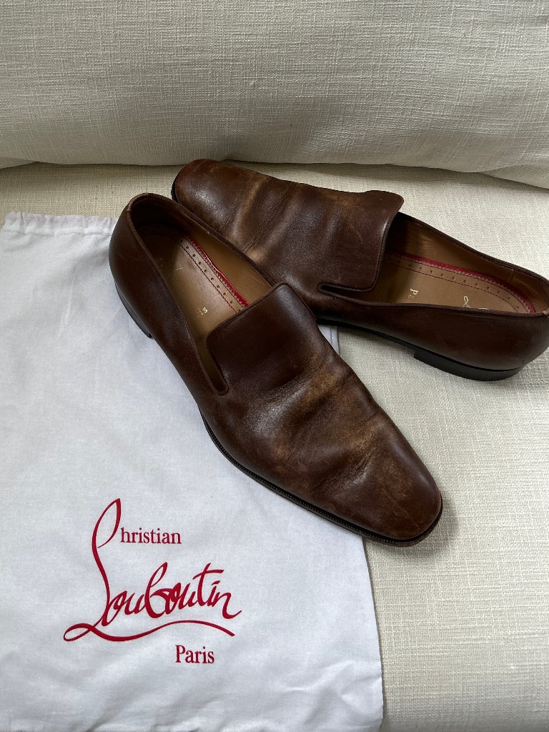 Christian Louboutin ~ Dandelion Brown Distressed Leather Loafers ~ 44 ~ Sz. 11